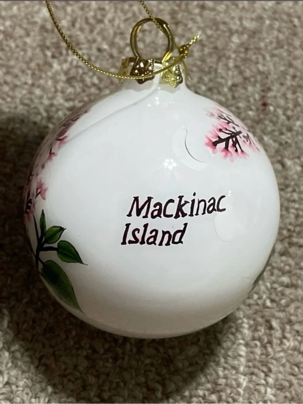 Mackinac Island White Christmas Bulb With Lilacs